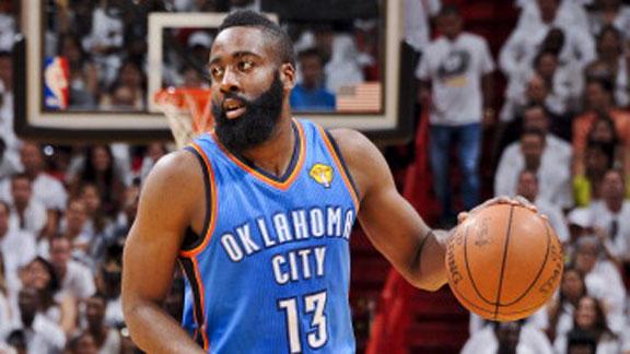 Thunder ship star sixth man Harden to Rockets
