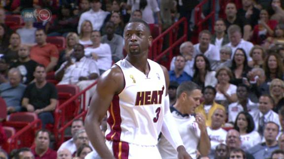 Dwyane Wade of Miami Heat calls flagrant foul by Boston Celtics…
