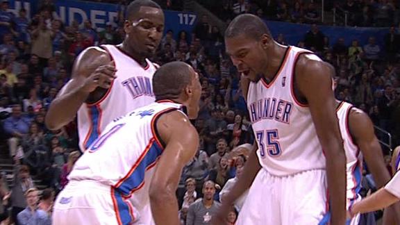 Durant scores 36 as Thunder hold off Lakers