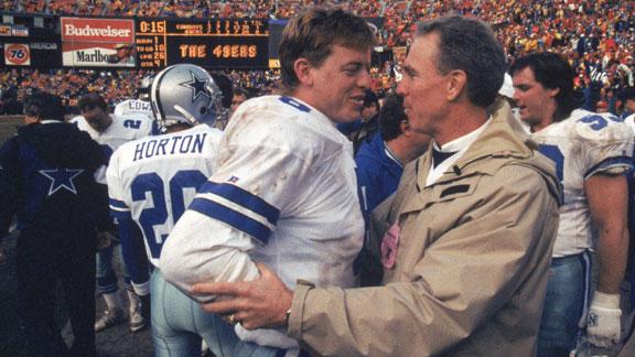 Quarterback Troy Aikman of the Dallas Cowboys talks to Roger Staubach  News Photo - Getty Images