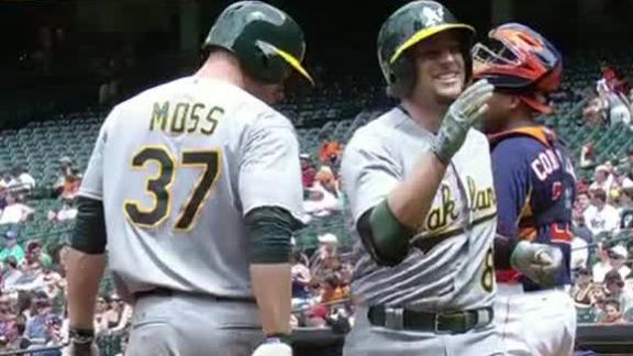 A's Reddick sprains wrist after wall collision