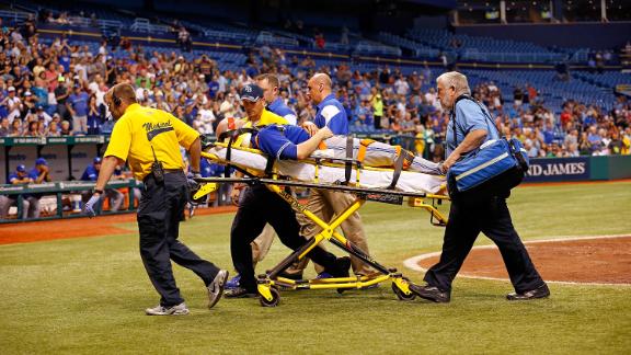 Blue Jays' Happ struck in head by line drive