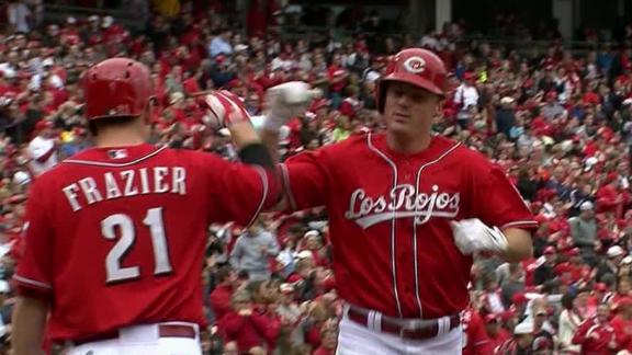 Bruce homers, doubles twice in Reds' victory