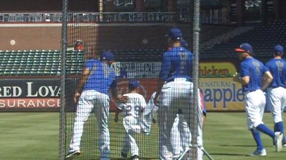Video - Adrian Beltre's son warms up with the team