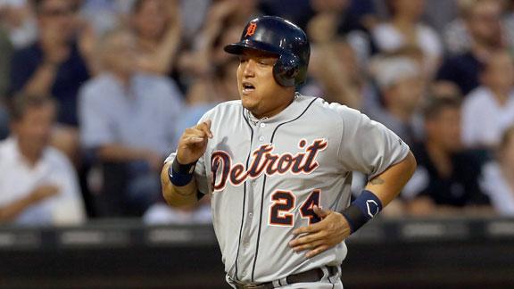 Tigers' Cabrera out of lineup with hip injury