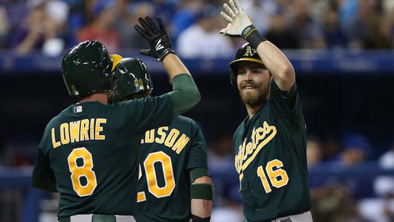 Reddick blasts 3 straight HRs as A's cruise