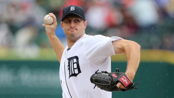 Scherzer K's 12 but denied 20th; Tigers rally