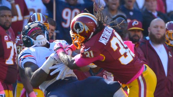 Brandon Meriweather was suspended one game for this hit on Brandon Marshall