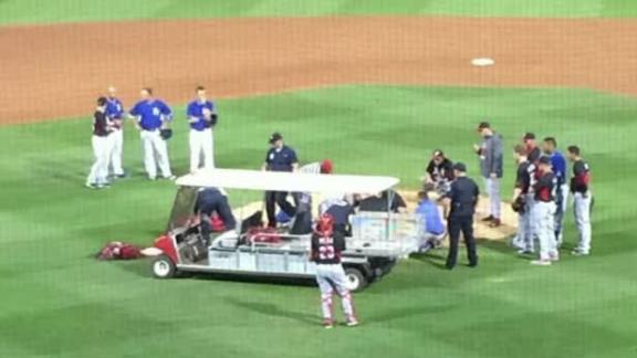 Chapman hit in face by line drive, hospitalized