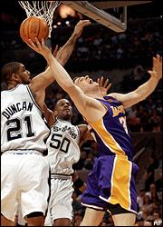 Tim Duncan, David Robinson and Mark Madsen