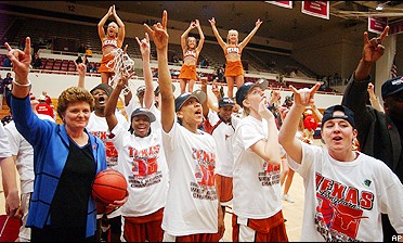 Coach Jody Conradt and Texas celebrate their first trip to the Final Four in 16 years.
