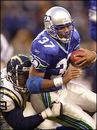 Shaun Alexander worked hard for his 87 yards, carrying 29 times.