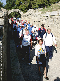 Athletes enter the arena