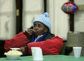 Laverne King at Super Bowl homeless party
