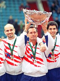 Andre Agassi, Tom Gullikson and Pete Sampras