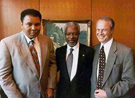 (L-R) Muhammad Ali, Kofi Annan, and Richard Lapchick