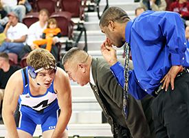(L-R) Mitchell Eichenauer, OCU coach Archie Randall and assistant Tyrone Lewis