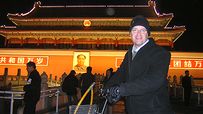 Jim Caple in front of the Forbidden City.