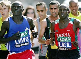 Felix Limo of Kenya, second left, and Martin Lel