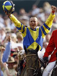 Calvin Borel celebrates aboard Street Sense after winning the xxxth running of the Derby.
