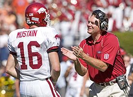 Houston Nutt, right, and Mitch Mustain