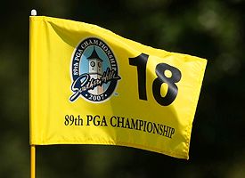 Southern Hills' 18th green pin flag