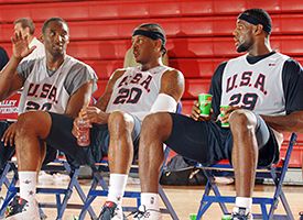 (L-R) Kobe Bryant, Carmelo Anthony and LeBron James