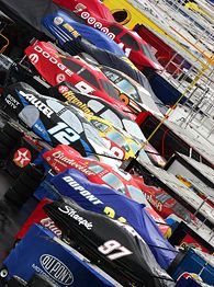 Parked NASCAR cars
