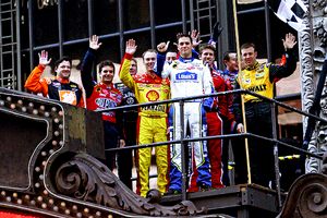 Nascar drivers on top of the Hard Rock Cafe