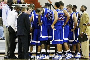 Presbyterian Basketball team huddle