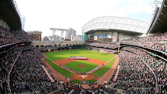 Houston Texans Houston Rockets Everything - View from Crawford Boxes!!  Looks like the Bad Bunny concert at Minute Maid Park a few days ago left  the playing conditions for tonight's game less