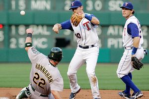 Ian Kinsler, right, and Michael Young