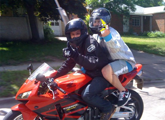 Colby and John on a motorcycle