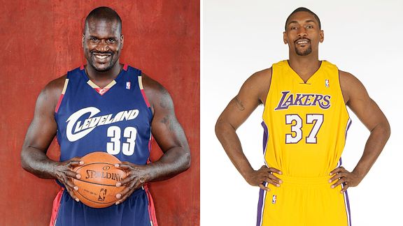 Shaquille O'Neal and Ron Artest