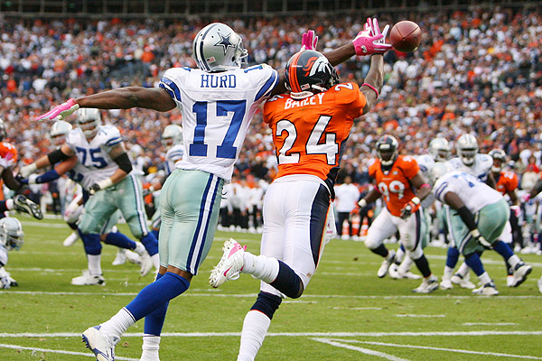October 04 2009: Denver Broncos cornerback Champ Bailey (24) tips the ball away from Dallas Cowboys wide receiver Sam Hurd (17) in the end zone. (Photo Rich Gabrielson/Icon SMI) 