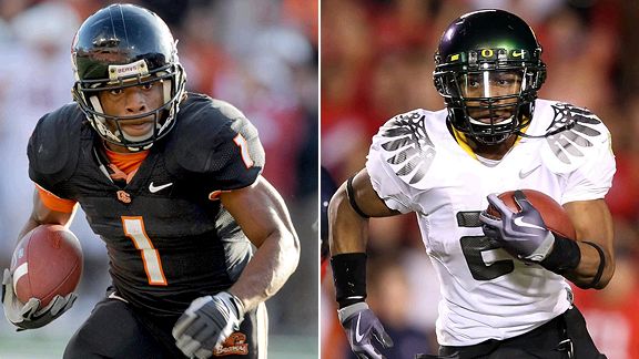 Oregon States Jaquizz Rodgers and Oregons LaMichael James will battle it out in the Civil War.