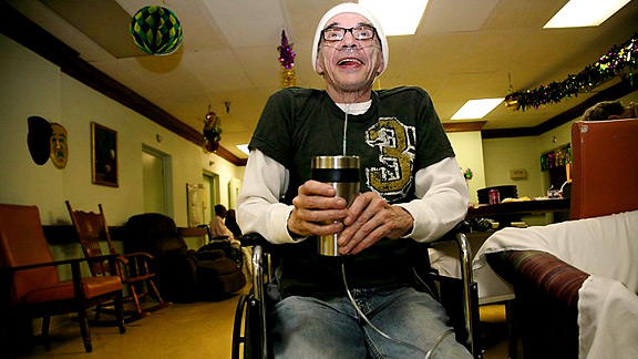 Saints Fan in hospital, New Orleans, LA Super Bowl Sunday 2010