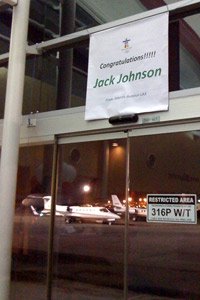 Congratulations sign for Jack Johnson