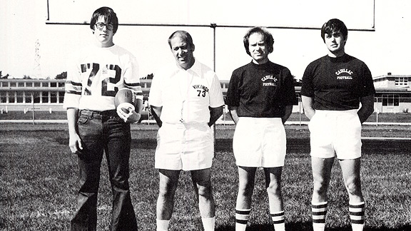 Kiss with Cadillac High School football team members, 1975. Photo