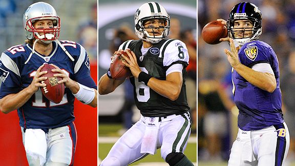 Tom Brady, Mark Sanchez and Joe Flacco