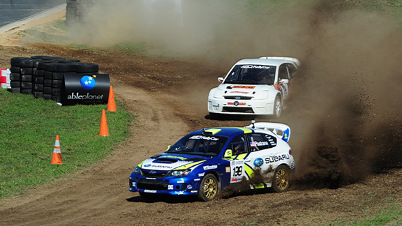 Subaru Travis Pastrana races in the first US rallycross event after X16 