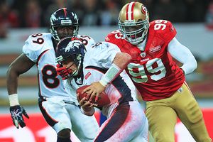 Chris McGrath/Getty Images Manny Lawson has collected an interception 