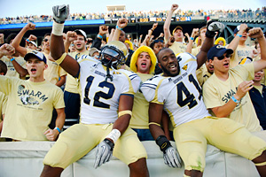 Georgia Tech linebackers Anthony Barnes (12) and Anthony Egbuniwe (41)