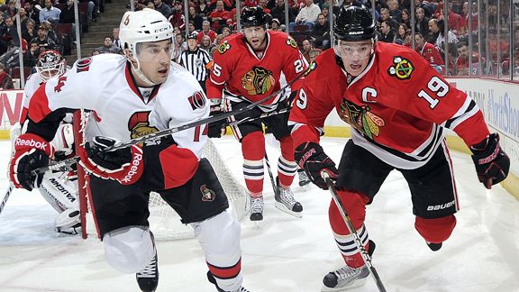 Chris Campoli and Jonathan Toews