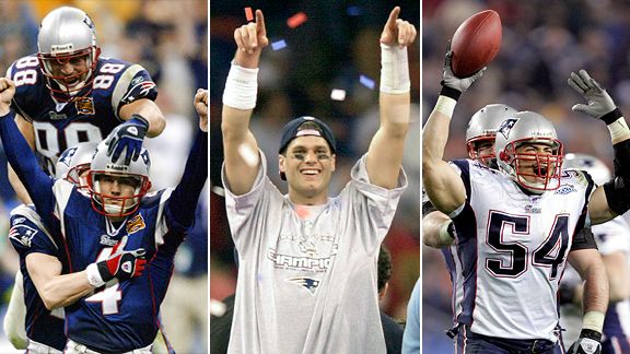 Adam Vinatieri, Tom Brady and Tedy Bruschi 