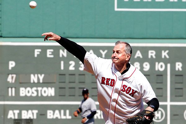 UConn coach Jim Calhoun threw out the first pitch at Fenway Park on Saturday. He said he will wait to decide if he will return to coaching or retire.