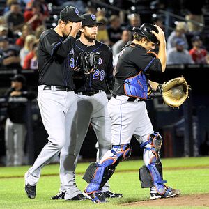 Mike Pelfrey, Ike Davis and Mike Nickeas