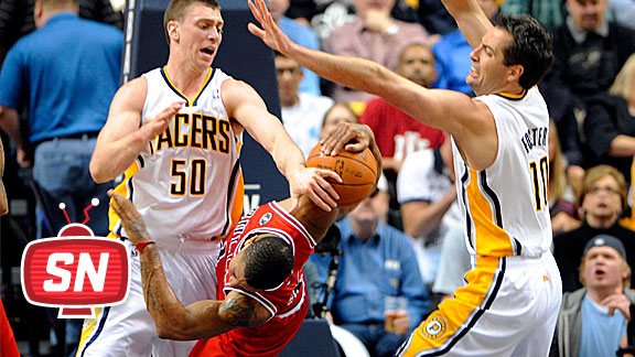 derrick rose dunking on pacers. derrick rose dunks on pacers.