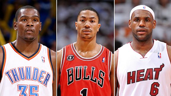 Kevin Durant, Derrick Rose, and LeBron James