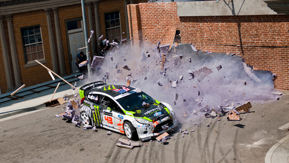 Courtesy DC Shoes Only one brick wall was hurt in the making of Gymkhana 4